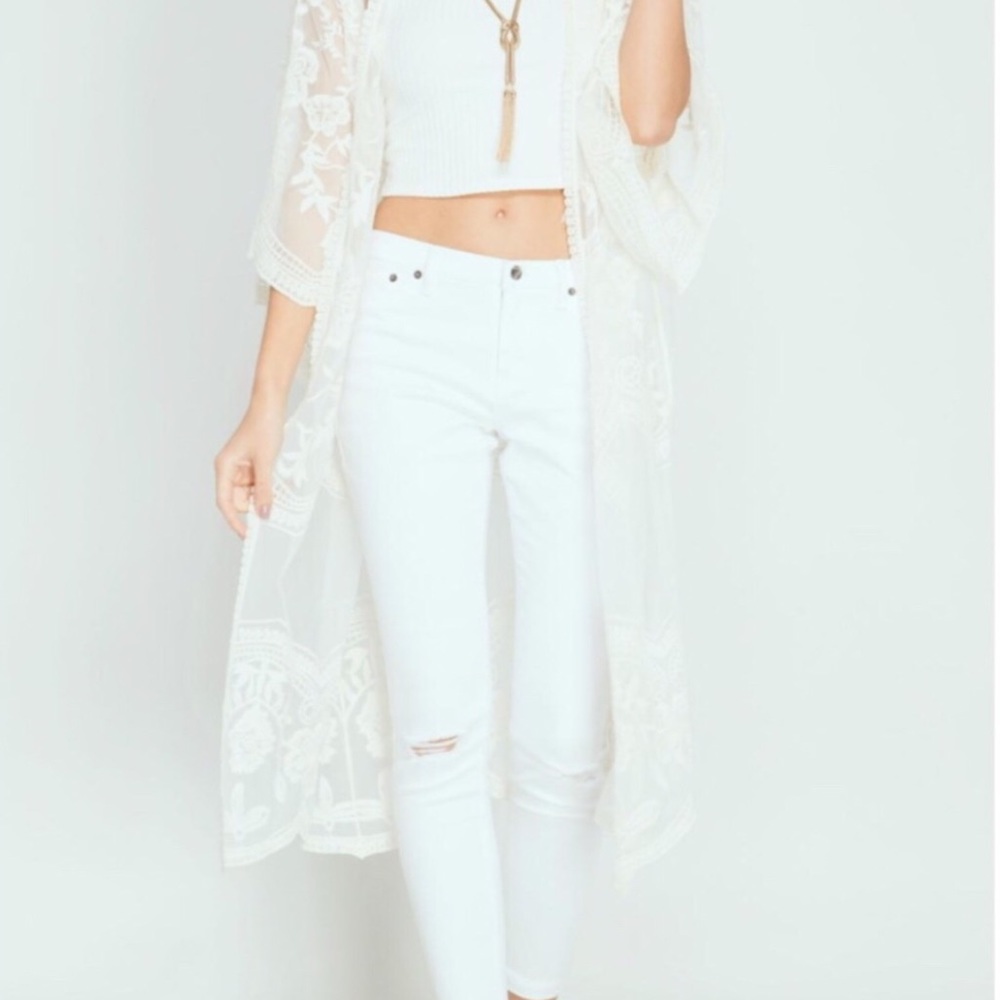 Re-Ordered Cream Woven Summer Lace Cardigan Kimono - Picture 4 of 6